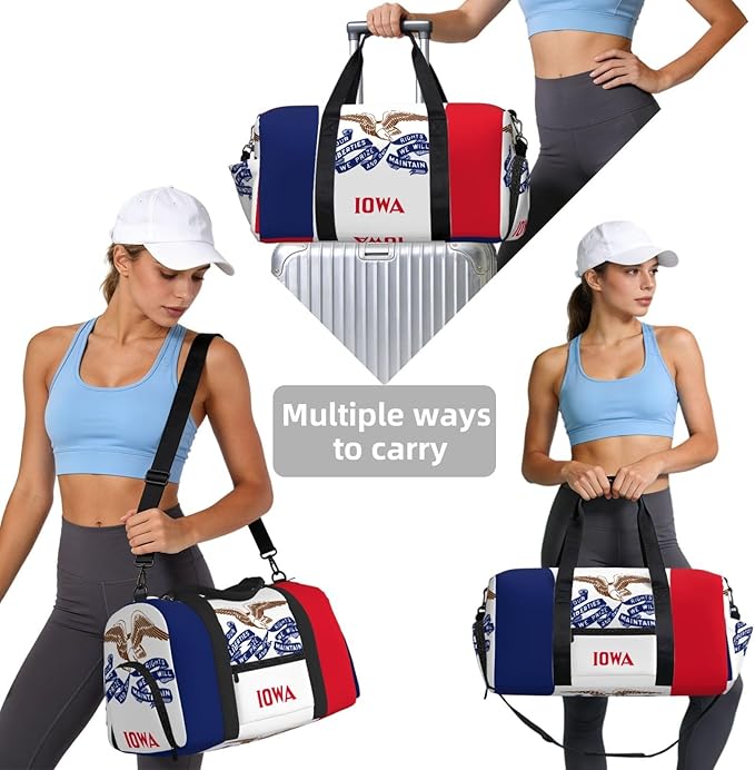 Iowa state flag Print Gym Bag with Shoe Compartment for Women Men, 17.7in Sports Duffle Weekender Tote, Overnight Travel Duffel Bag Carry On