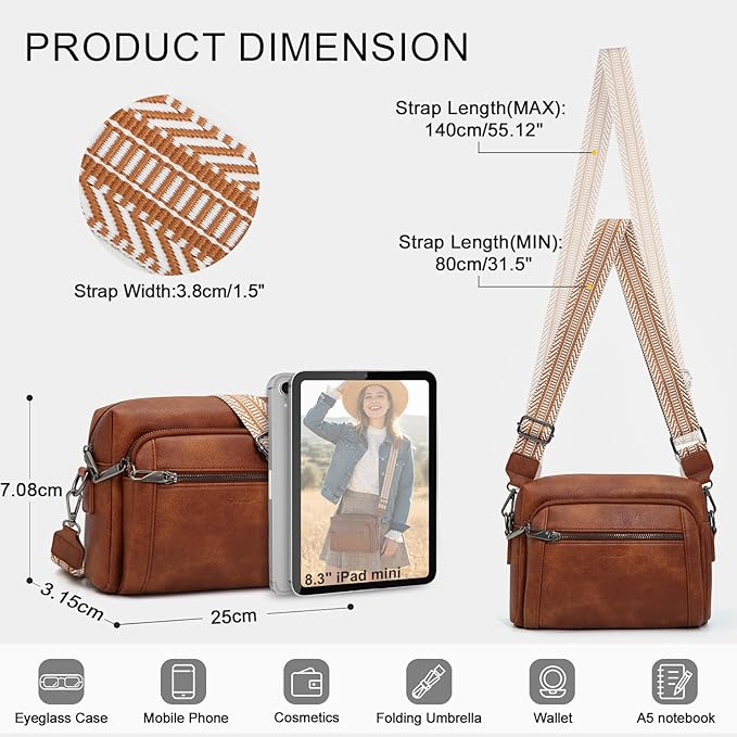 Small Leather Crossbody Bags for Women Anti theft Purses and Handbag Shoulder Hangbag with Wide Strap Tassel
