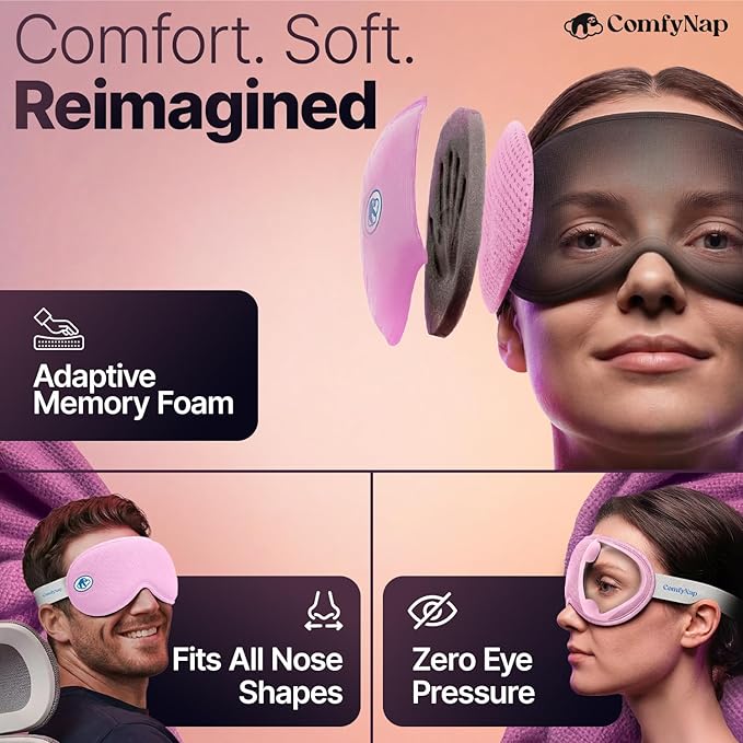 Eye Mask for Sleep with Ultimate Travel Case & Ear Plugs - DeepSpace™ Blackout Sleep Mask for Women Men, Side Sleeper Adjustable Eye Cover, Zero Eye Pressure, Memory Foam Eye Mask for Travel