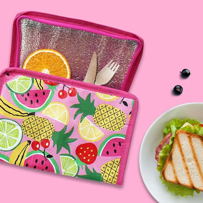Fashion Stationery Insulated Lunch Bag Kids Lunch Box Folding Reusable Lunchbags for Girls or Boys Lunch Box for School, Beach or Travel Small Cooler or Picnic Coolers (Pink)