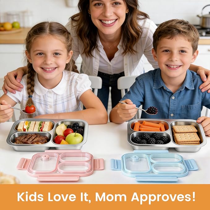 Premium 25oz SUS316L Stainless Steel Lunch Box Bento Box - Reusable Metal Snack Containers with Lids for Kids & Adults - Daycare/School/Work/Travel - Superior Corrosion-resistant (Pink)