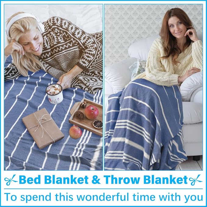 Oversized Turkish Beach Towel Blanket XXL Cotton Sandproof Towels Boho Woven Extra Large Big Sand Free Giant Throw Blankets Huge Quilt XL Picnic Camping Necessities Cloud For Adult Gifts Blue
