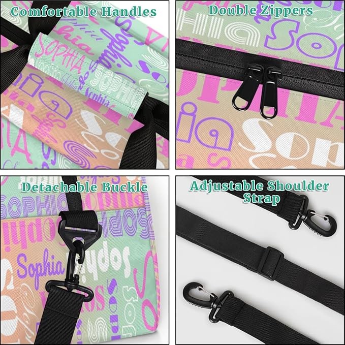 Custom Gymnastics Bag with Name for Girls, Personalized Kids Dance Bag Duffle Bag Overnight Bags for Travel, Gradient Green Peach