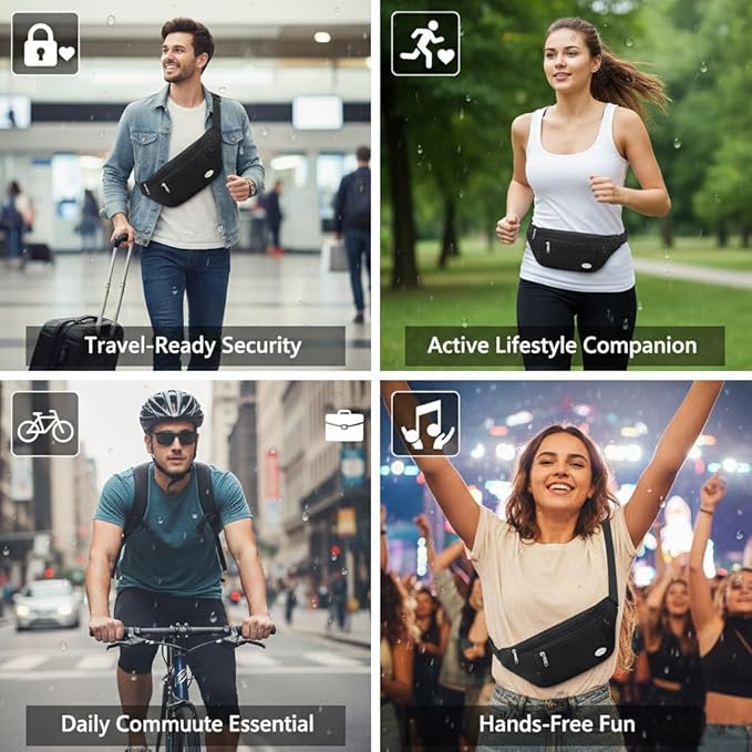 Entchin Fanny Pack for Women Men,Crossbody Belt Bag with 4-Zipper Pockets,Adjustable Waist Bag Pack,One of the Most Popular Travel Essential Gifts for Walking,Traveling,Cycling