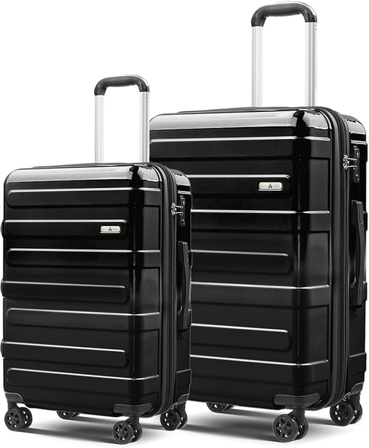 Tolino Luggage 2 Piece（20in/24inch Expandable Luggage Hardshell PC+ABS Leopard Suitcase with Spinner Wheels TSA Lock, Lightweight Rolling Suitcase for Women