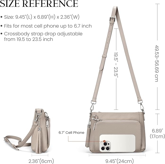 befen Anti Theft Genuine Leather Crossbody Bags for Women Handbags and Shoulder Basg with Built in Wallet RFID Leather Purse