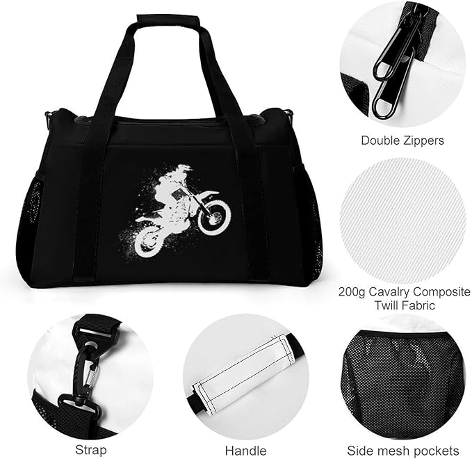 Motorcycle Motocross Duffle Bag Gym Bag for Workout Travel Tote with Detachable Straps