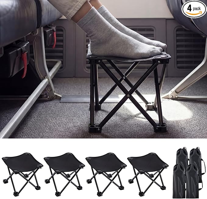 Ripeng 4 Pcs Portable Airplane Travel Foot Rest, Folding Camping Stool, Under Desk Foot Rest at Work for Long Flight, Home and Office Outdoor Hiking Fishing with Carry Bag