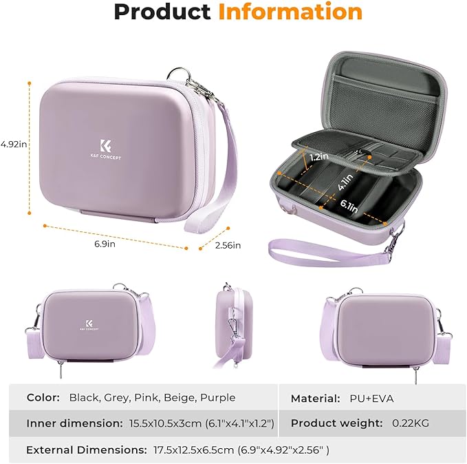 K&F CONCEPT Digital Small Camera Case, Compact Waterproof Small Camera Bag, Lightweight Camera Sling Bag for CCD/Sony DSCW800/DSCW830/Canon PowerShot - Purple