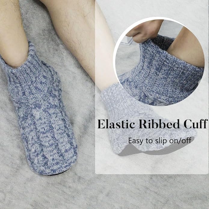 Mens Fuzzy Slipper Socks Soft Cozy Thick House Indoor Boot Sock Shoes with Anti-Skid Bottom Soles
