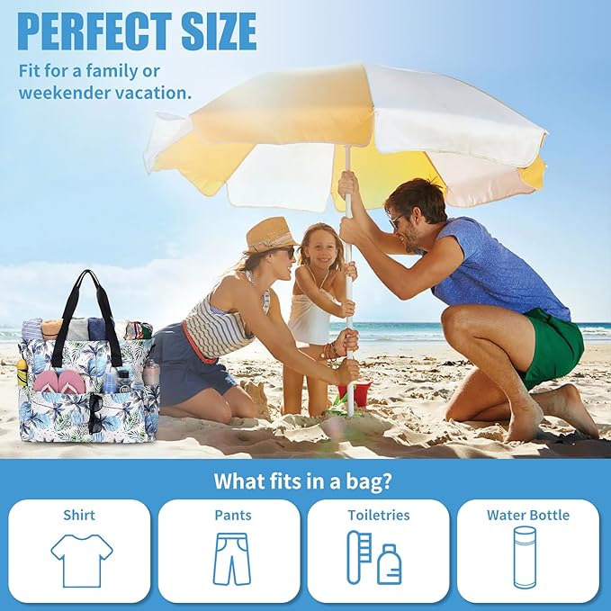 Beach Bags for Women, Large Waterproof Sandproof Swim Pool Bag with Dry Wet Seperated Pocket Utility Tote Bag