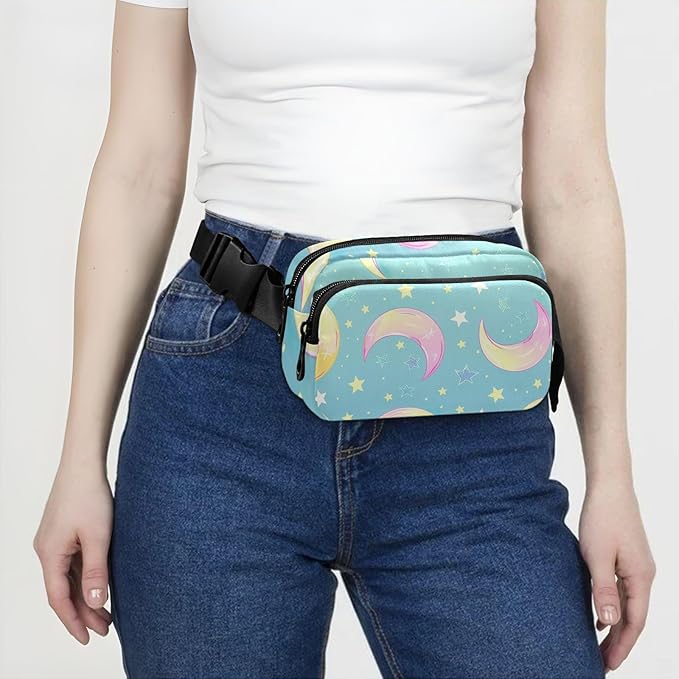 Gradient Moons Star Fanny Pack for Women Men Water Resistant Fashion Waist Packs with Adjustable Strap Belt Bag for Travel Workout Jogging Hiking 21219044