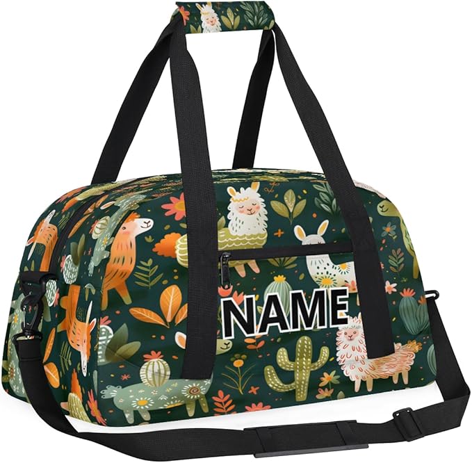 Llama Alpaca Mini Gym Bag 18 inch for Women Men Waterproof Custom Tropical Plant Cactus Travel Duffel Bag Carry On Overnight Tote Nurse Bag for Work Fitness Hiking