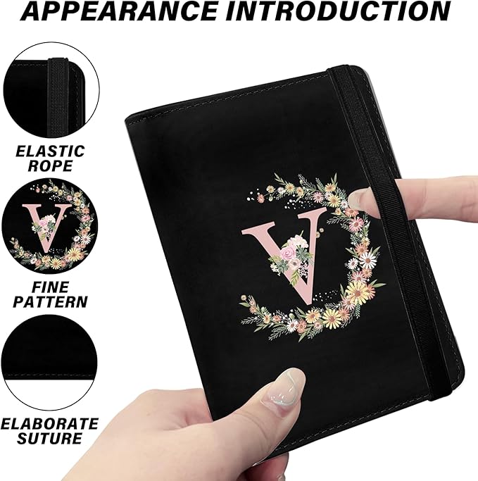 Cute Passport Holder and Holder Combo Passport Cover with RFID Blocking Women Men Compatible Wallet Credit Card Protector (Black-V)