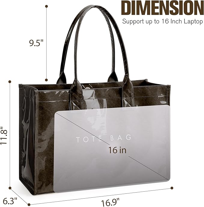 KALIDI PVC Tote Bag Women’s Kraft Paper Work Handbags Purses with Top Handle