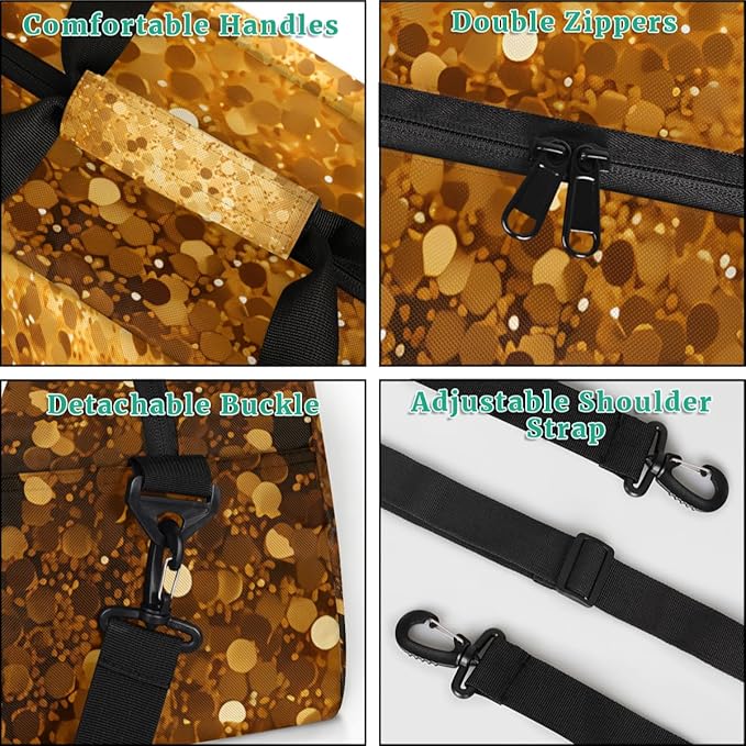 Gold Sequins Glitter Gym Travel Duffle Bag for Women & Men with Front Zipper Pocket for Sports, Overnight, Weekender, Carry On,Workout & Dance Bag,Shining Gold,18.9 * 8.7 * 10.6 in