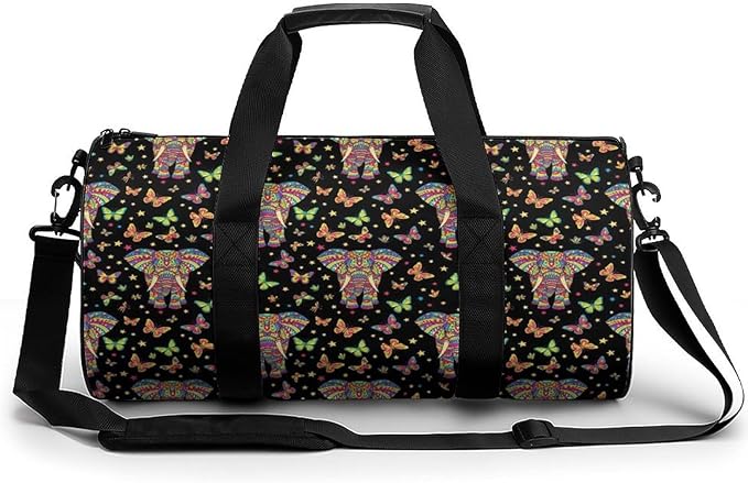 Foldable Gym Bag Elephant Butterfly Art Lightweight Travel Sports Bag Carry On Weekender Overnight Bags Beach Yoga Bags