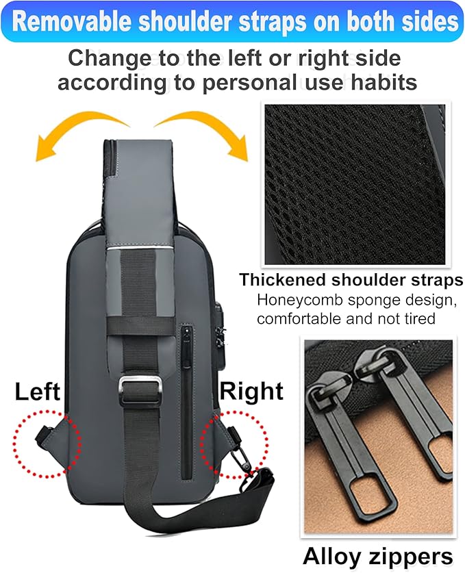 Sling Bag for Men Anti-Theft USB Crossbody Backpack Waterproof Chest Daypack | Anti-Theft, USB, Waterproof