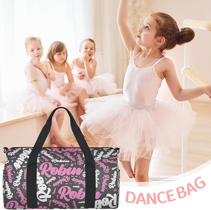 Custom-Dance-Gymnastics-Bag for Girls Personalized Kids Duffle Bag Cheerleader Team Bag for Travel Gym Sport Pink White Gray
