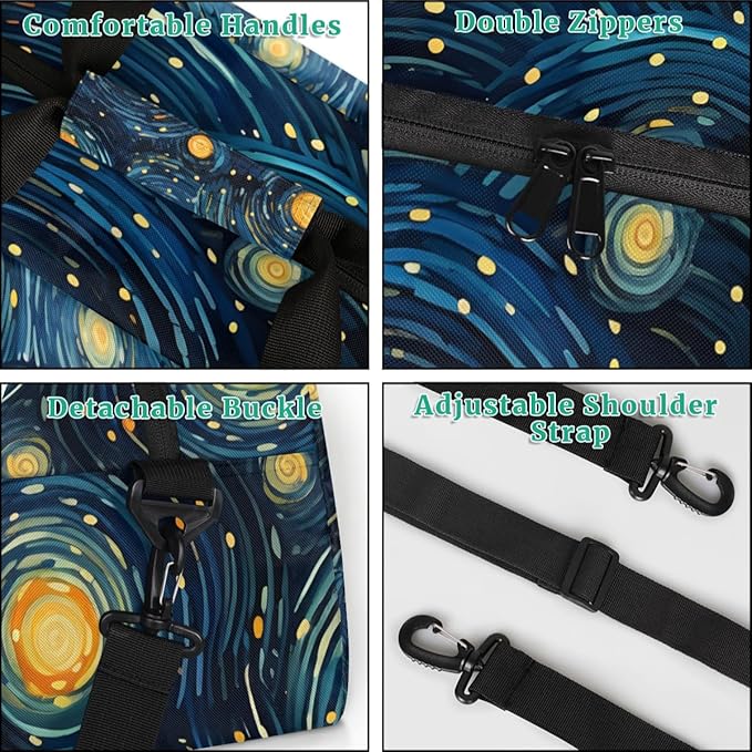 Starlit Sky Gym Travel Duffle Bag for Women & Men with Front Zipper Pocket for Sports, Overnight, Weekender, Carry On,Workout & Dance Bag,Art Star,18.9 * 8.7 * 10.6 in
