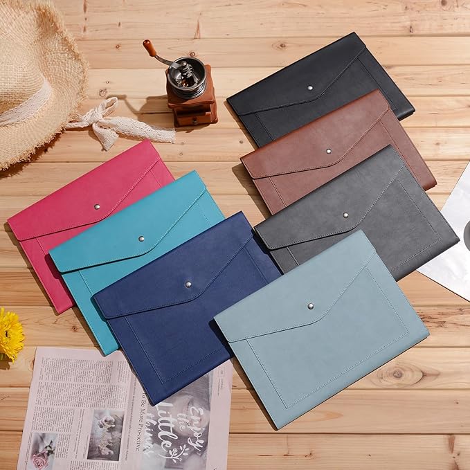Wason Expanding A4 Document File PU Leather Envelope Case Holder-Large Size Pockets for Paper Bills Stationery Tablet and PC, Work Study Traveling (Dark Blue)