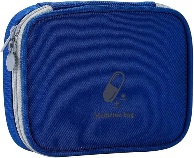 Small Empty First Aid Bag, Compact Travel Medicine Pouch Double Zippers Cute Pill Pocket for Travel Home,Blue