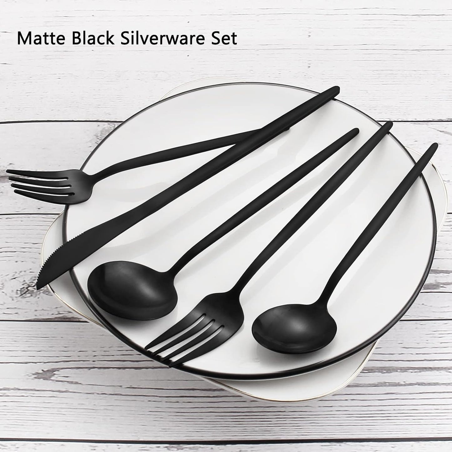 Matte Black Silverware Set, VANVRO 20-Piece Stainless Steel Flatware Set, Satin Finish tableware Cutlery Set, Service for 4, Home and Restaurant, Dishwasher Safe