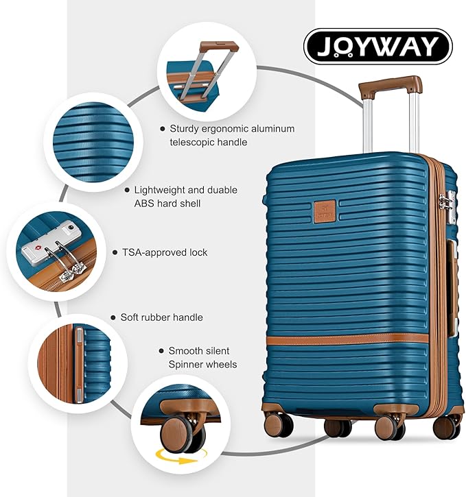 Joyway 24 Inch Checked Luggage, Expandable Suitcase with Spinner Wheel, 3 Piece Hard Shell Luggage Set with TSA Lock(Navy Blue)