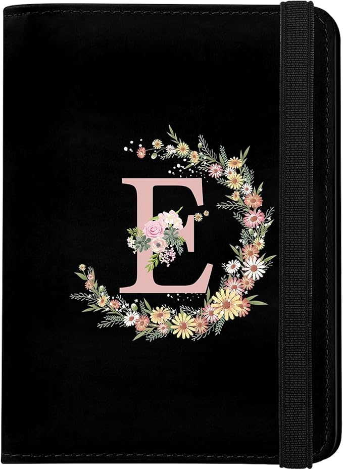 Cute Passport Holder and Holder Combo Passport Cover with RFID Blocking Women Men Compatible Wallet Credit Card Protector (Balck-E)