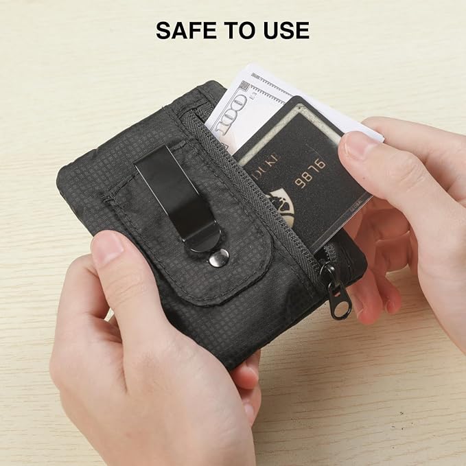 RFID Blocking Clip Stash Pocket, Compact Hidden Travel Belt Wallet for Cards & Cash - Slim Pickpocket-Proof Design for Everyday Carry, Black
