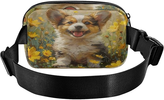 Cute Corgi Puppy Yellow Flowers Fanny Pack for Women Men Water Resistant Fashion Waist Packs with Adjustable Strap Belt Bag for Travel Workout Jogging Hiking 21219847