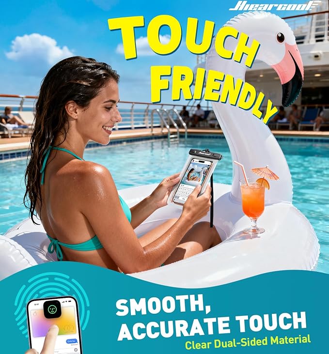 Hiearcool Waterproof Phone Pouch 2 Pack, IPX8 Dry Bag with Lanyard, Touch Screen Compatible for iPhone 17/16/15/14/13 Pro Max, Beach Swimming Cruise Travel-Clear & Mint Green