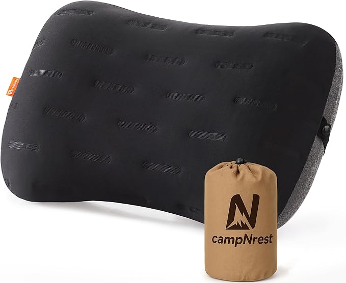 Inflatable Camping Pillow - Ultralight Compact Air Pillow for Travel, Backpacking & Hiking - Ergonomic Neck & Lumbar Support - Portable Inflatable Pillow with Removable Washable Cover - (Black)