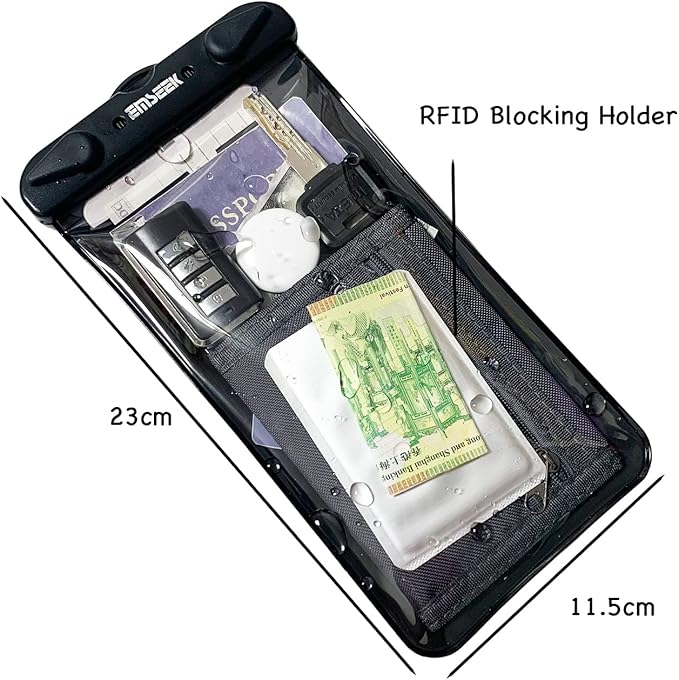 Waterproof Boarding Pass Bag Passport Holder Travel Organizer Wallet Waterproof Pouch Dry Case for Phone Car Key Fob Walkie Talkie Credit Vaccine Card Cash ID(Black)