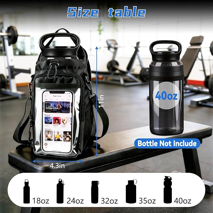 JACZZO Magnetic Gym Bag, Magnetic Gym Water Bottle Bag with Strap 4 Strong Magnets, Upgraded Clear Design Phone Bag, Gym Gifts for Men & Women Gym accessories (Black)