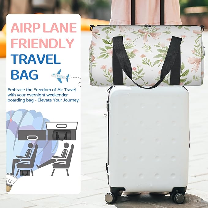 Flower Bow Travel Duffle Bag for Women Men, Overnight Weekender Bag, Carry on Tote for Sport Gym
