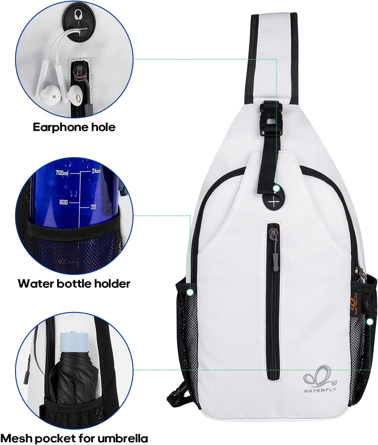 WATERFLY Crossbody Sling Backpack Sling Bag Travel Hiking Chest Bag Daypack