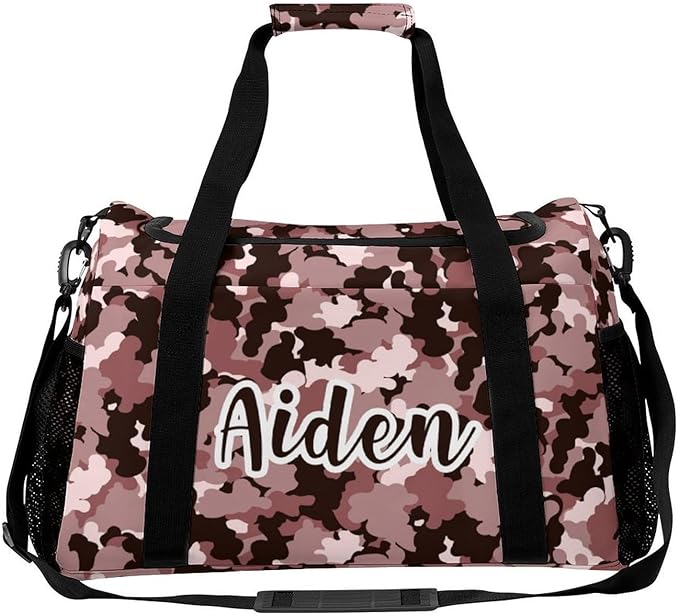 Personalized Pink Khaki Brown Camouflage Camo Duffle Bag with Name for Women Man Tote Bag Custom Travel Perform Training Bag Gym Bags