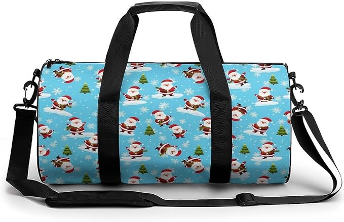Gym Sports Travel Workout Bag Christmas Santa Claus Blue Dance Gymnastics Bag Lightweight Carry On Bags Foldable Overnight Bags