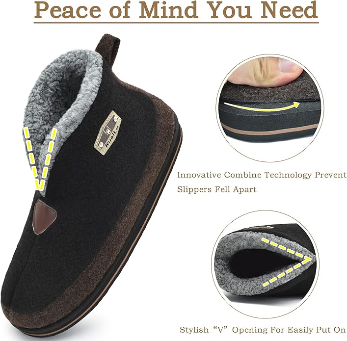 KuaiLu Mens House Slippers Booties Cozy Memory Foam Boots Warm Plush Lining Winter Felt Home Bedroom Slipper Socks Indoor Outdoor Non-Slip Shoes