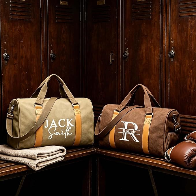 Personalized Name Duffel Bags, Custom Travel Bag for Men Waterproof Gym Tote Custom Canvas Sports Bag Ideal Wedding, Father's Day, Groomsmen Gifts (Style 2)