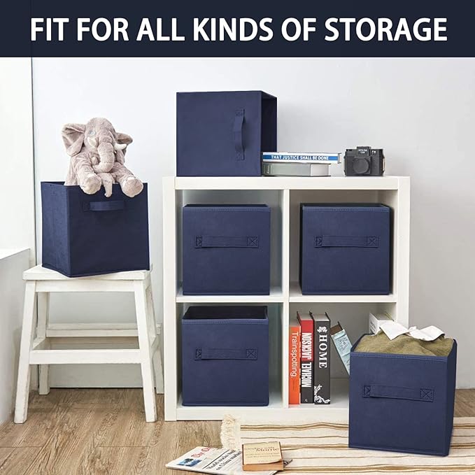 Small Storage Bins,Collapsible Fabric Storage Organizer 9.0"x7.5"x7.5" 6 Pack,Mini Storage Box,fit for closet, living room, bookshelf, Kids clothes and toys storage and organization Blue…