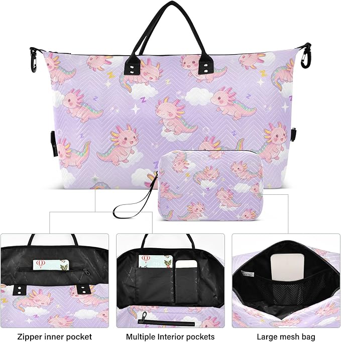 Travel Duffle Bag, Sleep Axolotl Pattern Gym Bag with Storage Bag Weekender Overnight Bag for Men Women Trip Sports Yoga