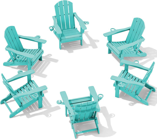 SERWALL Adirondack Chair with Cup Holders - Composite Adirondack Chairs Set of 6 HDPE Outdoor Chairs All Weather Use- Aruba