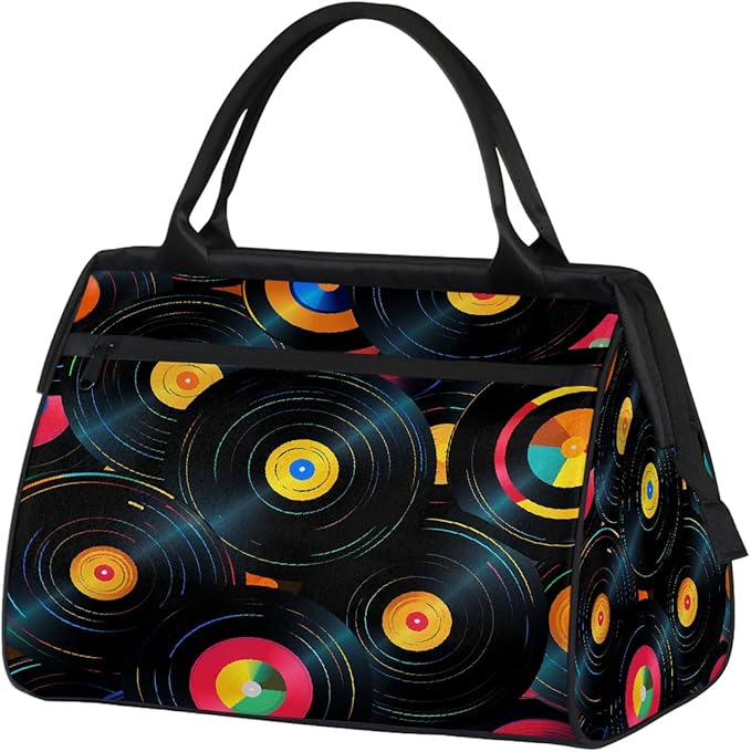 Overnight Weekender Bags for Women Men, Retro Cds Vintage Musical Waterproof Travel Carry On Duffel Bag, Lightweight Sports Gym Bag for Fitness, Workout, Travel