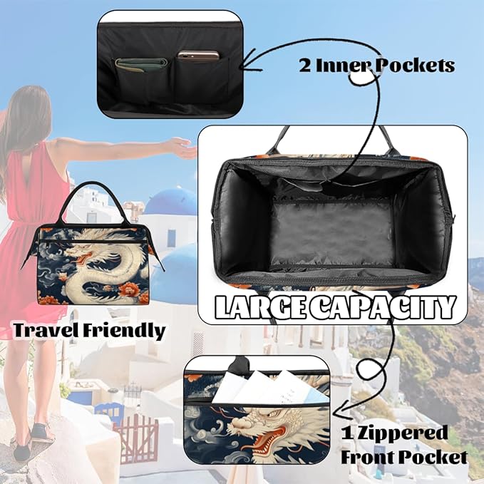Asia Dragon Overnight Weekender Bag for Women Men Travel Duffel Bags Waterproof Luggage Carry on Sports Yoga Gym Bag