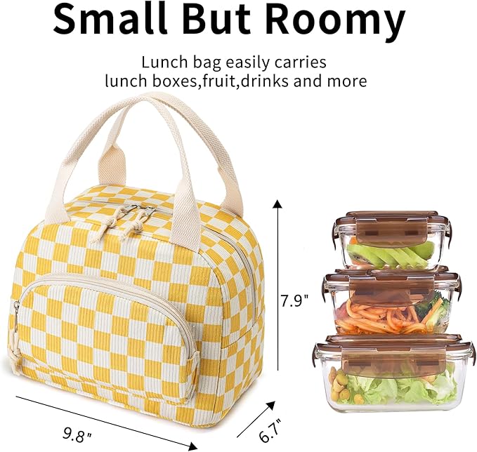 Lunch Bag Women Lunch Box for Women Adult Cute Insulated Lunch Bag Small Cooler Lunch Tote Bags for Work Picnic School (Beige-Yellow Plaid)