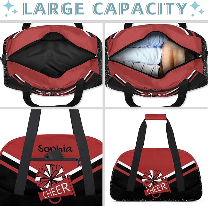 Personalized Red Glitter Cheer Bag for Cheerleaders, Custom Sport Gym Bag Dance Bag Travel Duffle Bag Cheerleading Gifts for Women