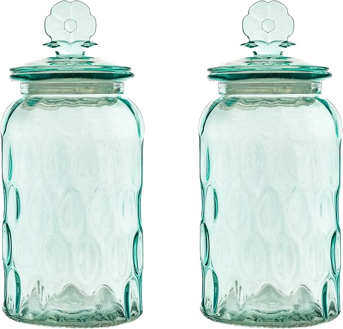 10 Strawberry Street Textured Glass Flower Canister, Dimpled Round, Blue, Set of 2