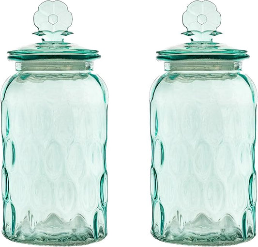 10 Strawberry Street Textured Glass Flower Canister, Dimpled Round, Blue, Set of 2
